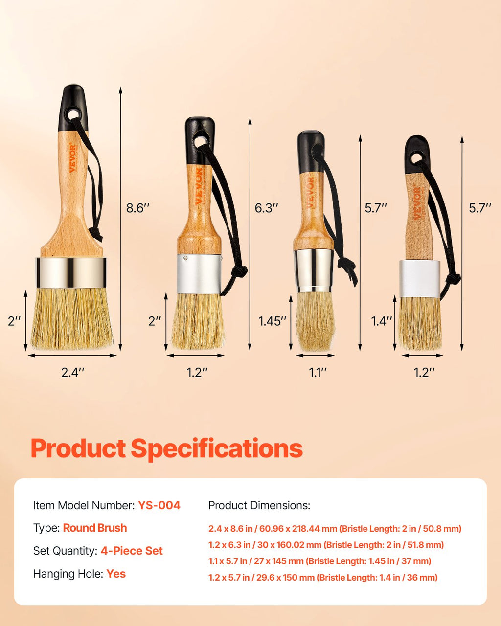 Chalk Wax Paint Brush 4 Piece Furniture Paint Brushes For Painting & Waxing