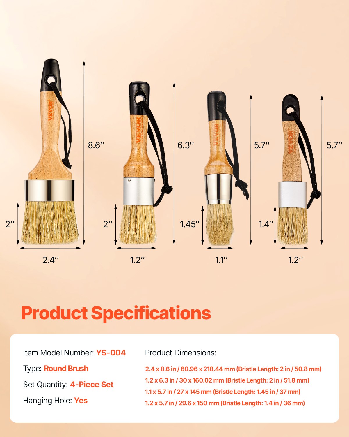 Chalk Wax Paint Brush 4 Piece Furniture Paint Brushes For Painting & Waxing