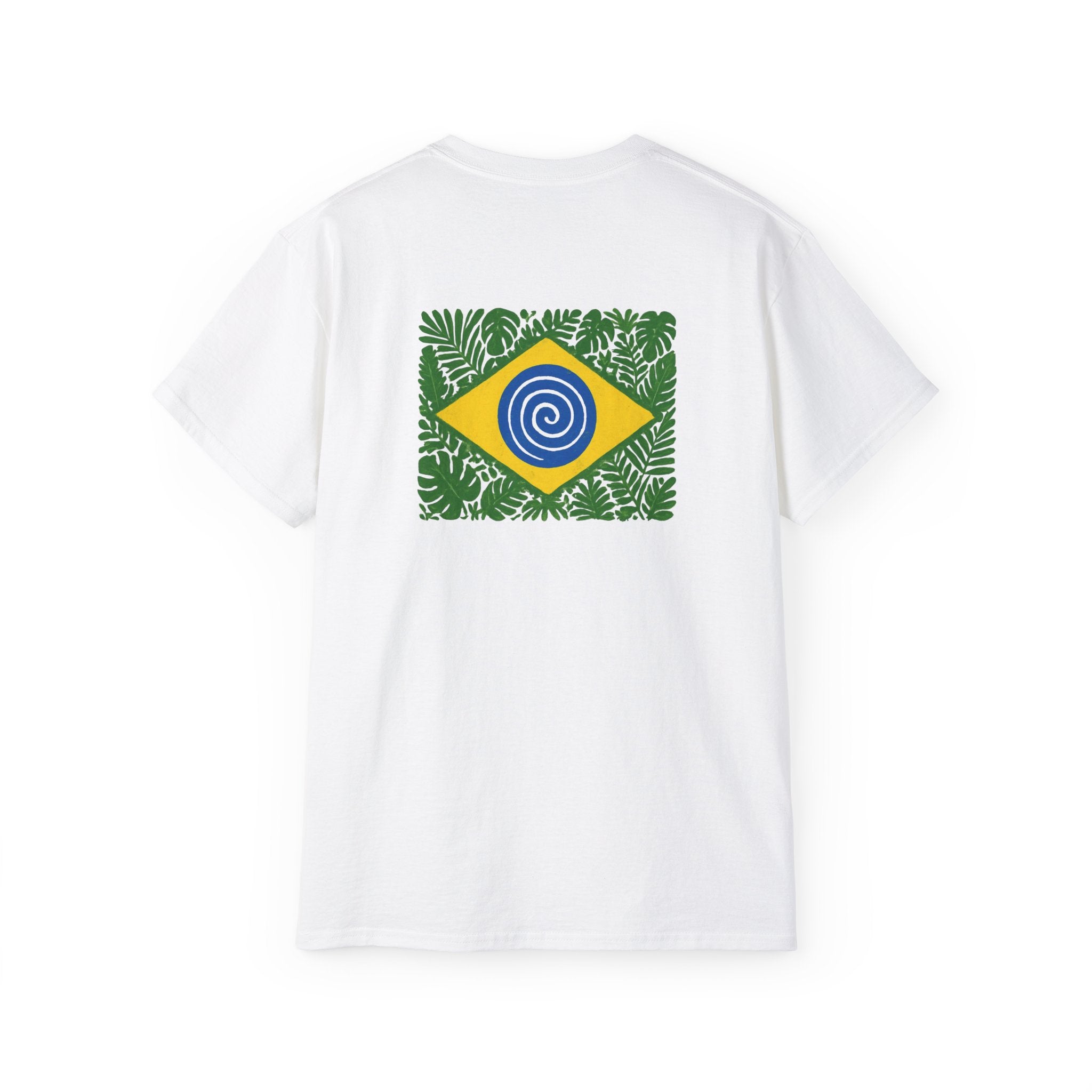 Brazil Flag Tropical Tee — Green Leaf Brazilian Pride Shirt