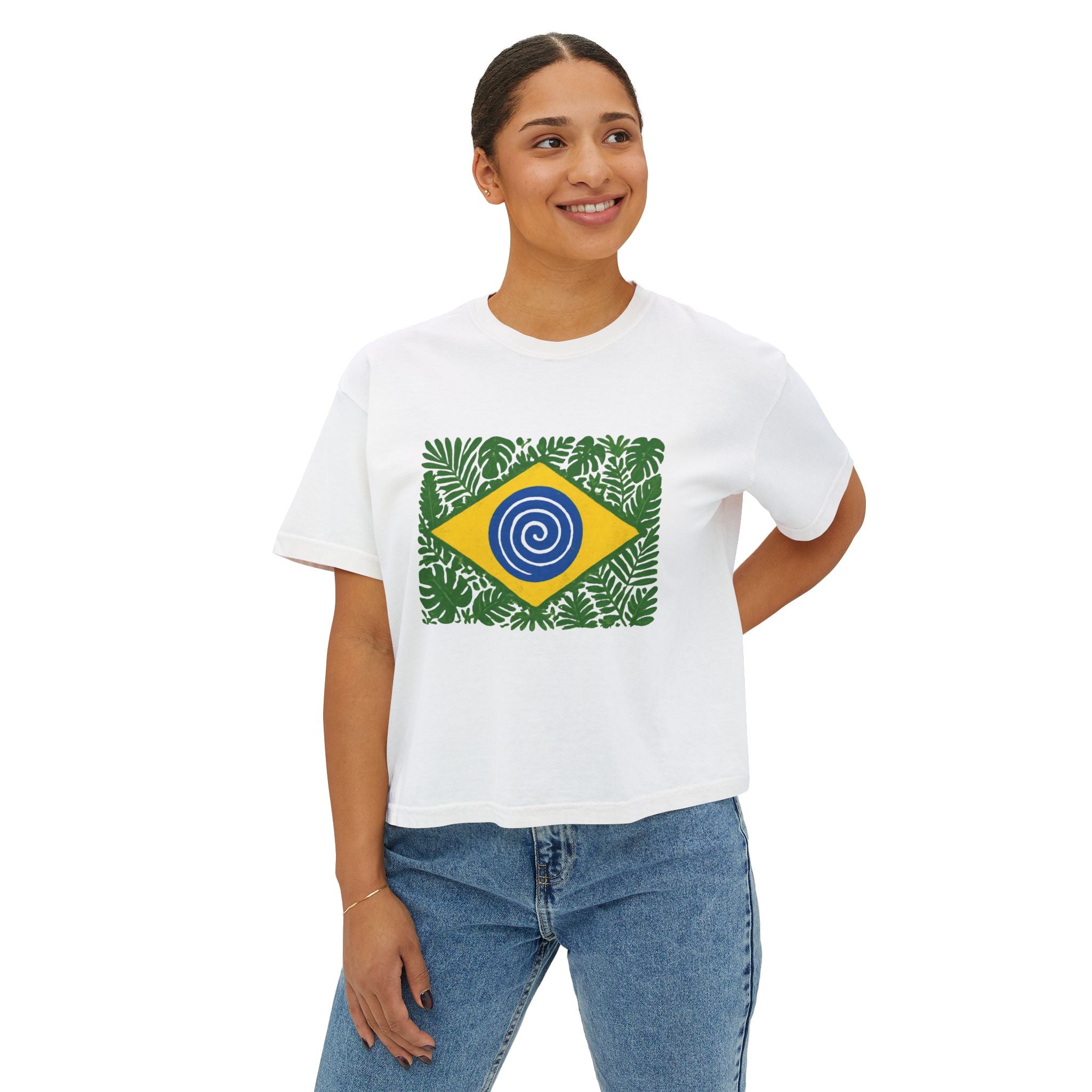 Brazil Tropical Flag Women's Boxy Tee — World Cup Pride Shirt