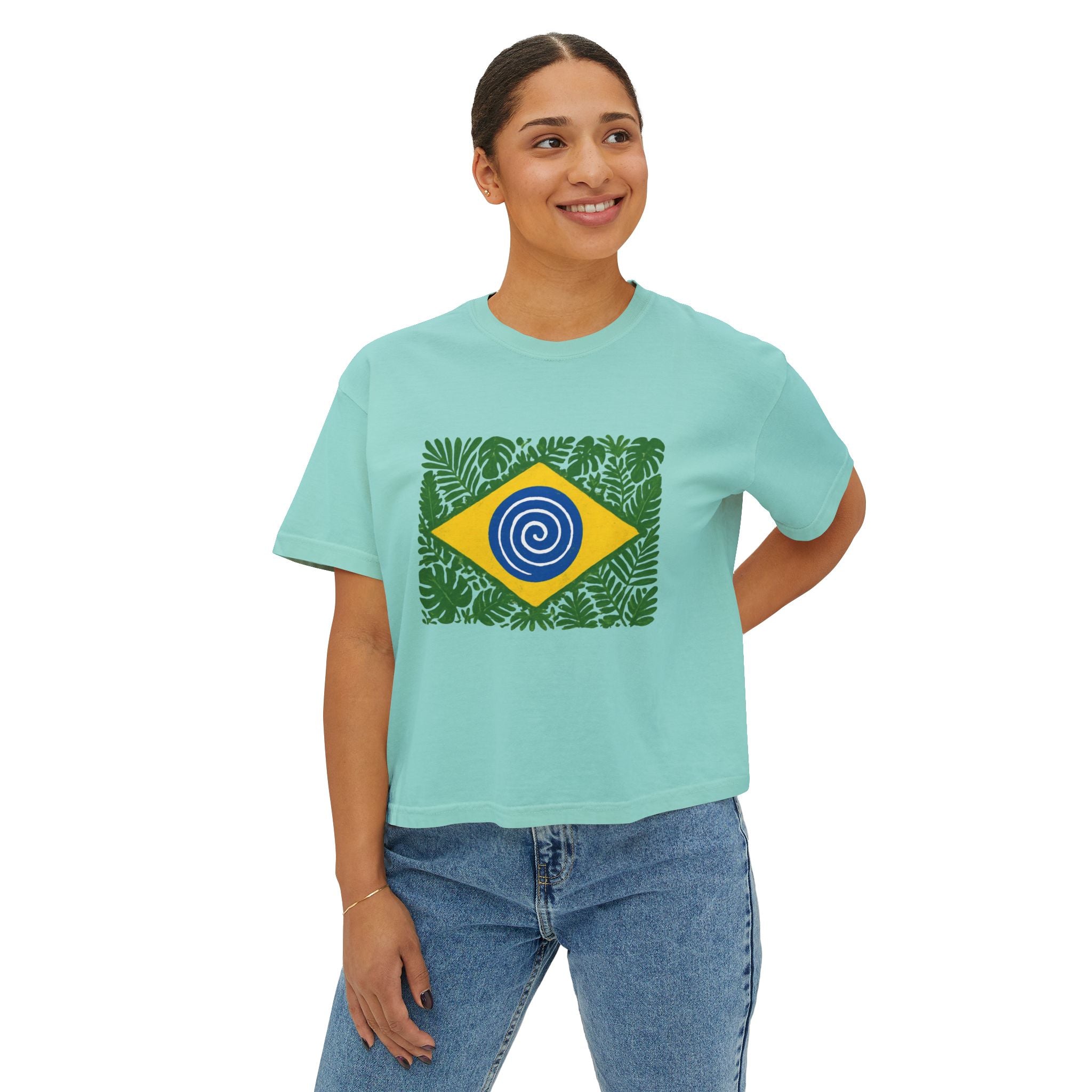 Brazil Tropical Flag Women's Boxy Tee — World Cup Pride Shirt