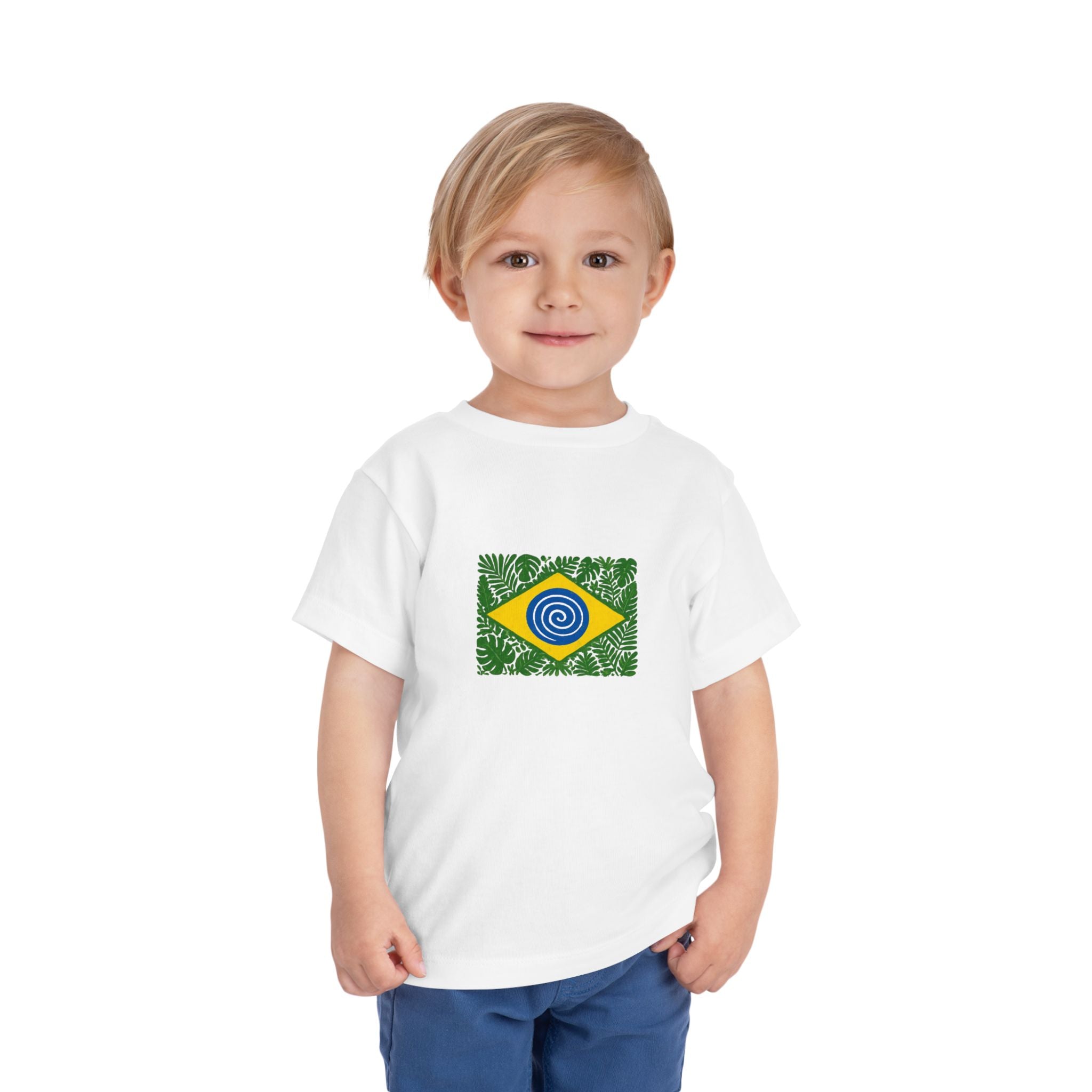 Toddler Tee — Brazilian Flag Tropical Design "Proud to be Brazilian"