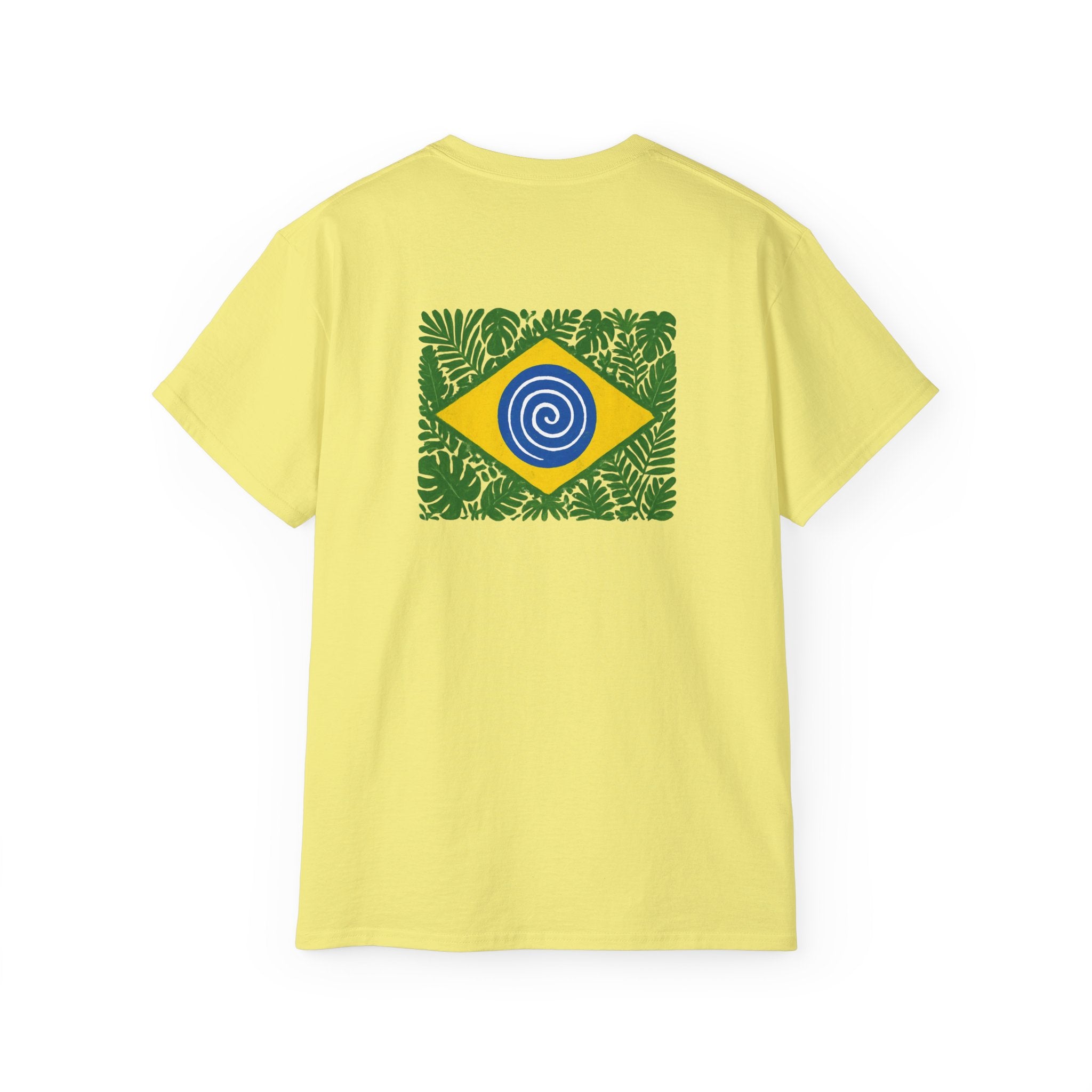 Brazil Flag Tropical Tee — Green Leaf Brazilian Pride Shirt