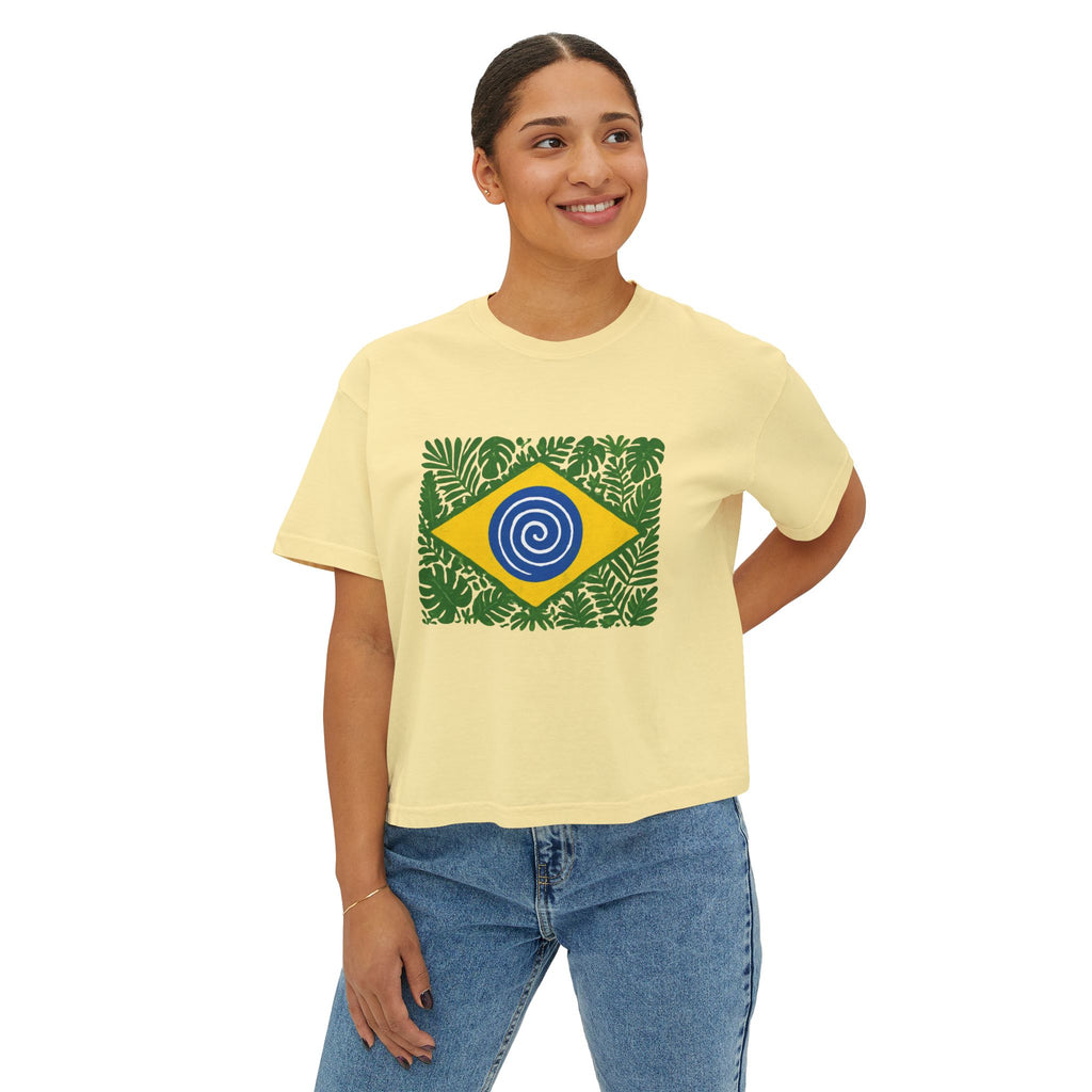 Brazil Tropical Flag Women's Boxy Tee — World Cup Pride Shirt